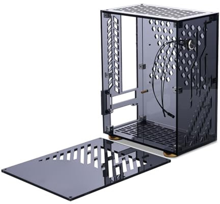 Mini Caja ITX 4.3L con Panel Acrílico Transparente, 360 Grados de Refrigeración por Agujeros Huecos, Caja ITX para Ordenador, Almohadillas Acolchadas para los Pies Mini Caja PC