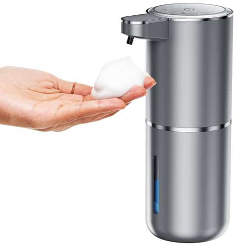 Fantictas Dispenser Sapone Automatico, 380 ml Dispenser Sapone Bagno con Sensore A Infrarossi, Dosatore Sapone Schiuma da Parete 4 Livelli Regolabili, USB Rechargeable, per Cucina, Bagno, Hotel