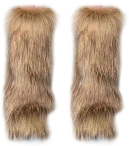BEAHING Faux pelzige Beinwärmer 1 Paar 15,7 Zoll Fuzzy Beinwärmer für Frauen Winter warme Pelzstiefel Manschetten für Weihnachten, Halloween, Hippie -Kostüm braun, verschwommene Beinwärmer