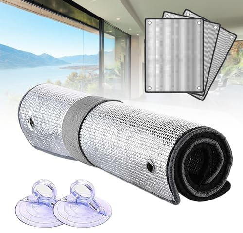 Glas Isolierfolie für Balkon Verdunkelungsfolie für Fenster Schutz der Privatsphäre Fenster Aufkleber Aluminium Fensterfolie mit Saugnäpfen für Zuhause Büro Auto(155x180cm)