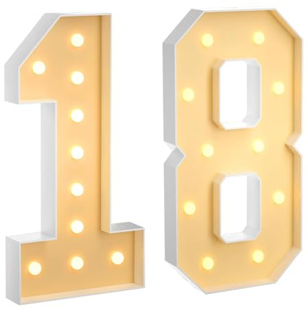 Grand chapiteau lumineux à DEL en forme de numéro 18 - 100 cm - Décoration de chapiteau en mosaïque blanc chaud - Pour maison, fête, anniversaire, mariage, anniversaire de Noël