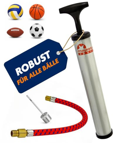 Majestic Sport Ballpumpe mit Nadeln – Luftpumpe für Fußball, Basketball & Volleyball – Handpumpe mit flexiblem Schlauch, Ballnadeln – Mini Ballpumpe für unterwegs