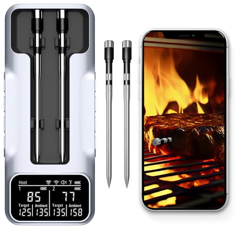 Dual-Probe Wireless Meat Thermometer for Grilling, Smoking, BBQ - Bluetooth Enabled Smart Grill Thermometer with 2 Probes, Digital Food Thermometer, 800ft Long Range,Cooking Thermometer for BBQ/Grill
