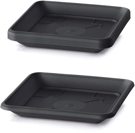 IMJ-Global Set di 5 Sottovasi Quadrati Terra PKWT in Plastica 41x41x5,4 cm da Interno Esterno Colore Nero Design Classici