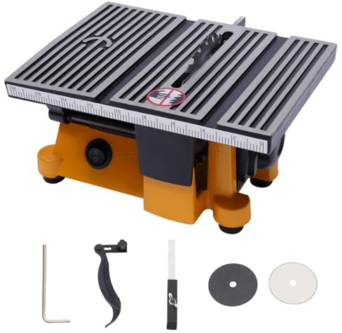 DAOHHFO 4 Mini Table Saw, Cutting Professional Electric Machine, Mini Portable Table Saw for DIY Handmade Wooden Model Crafts, Glass Cutting with Scale, Protective Cover, 3 x Blades
