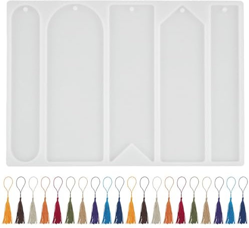 Epoxidharz Lesezeichen Form, 5 Stück Lesezeichen-Formen mit 20 Quasten, lesezeichen silikonform, Bookmark Resin Mold Silikon-Lesezeichenform,DIY Lesezeichen silikonform harz