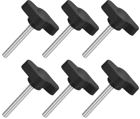QUARKZMAN 6 Stück T-Flügelschraube mit Griffen Rändelschrauben, M4 x 30mm Männliche Schraube Knopf 304 Edelstahl Rändelschraube Daumenschrauben-Griff 27mm Durchmesser, Schwarz | Rändelkopfschrauben, Drehknopfschraube 304 Edelstahl 27 mm Durchmesser für mechanische Geräte