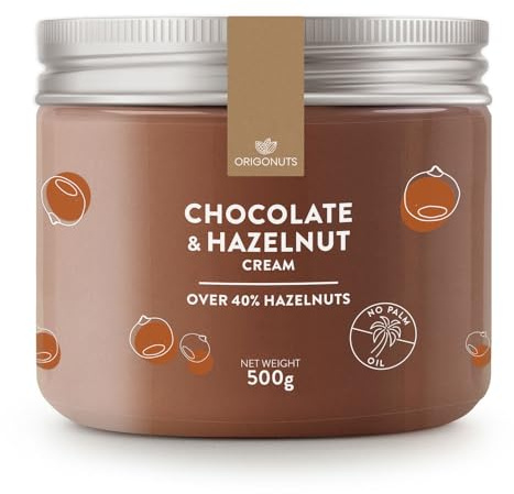 ORIGONUTS - Crema de chocolate - Crema para untar de chocolate y avellanas - Con un 41,9% de avellanas, sin aceite de palma ni colorantes - Para tartas, galletas, postres y pasteles - 500g