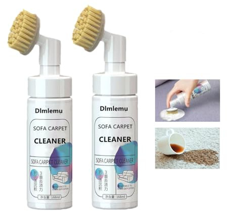 Dlmlemu 2 Pack Teppichfleckenreiniger, Sofa Spot Fleckenentferner, frei waschbarer Stoffreiniger mit Bürstenkopf, für Sofas, Teppiche, Vorhänge, Entfernen von Ölflecken, Blutflecken, Kaffeeflecken,