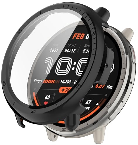 TingYR fodral kompatibelt med Amazfit Active 2, PC + härdat glas för att skydda skärmen, anti/fall, allt/inkluderande klockfodral kompatibelt med Amazfit Active 2.