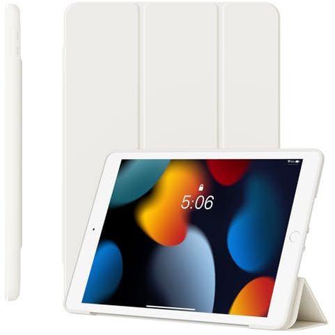 GKABXY iPad-fodral för iPad 9/8/7:e generation 25,9 cm (10,2 tum) (2021/2020/2019), tunn, trippelvikbar, med mjuk TPU-baksida och automatisk sömn/vakenhet, färg: vit