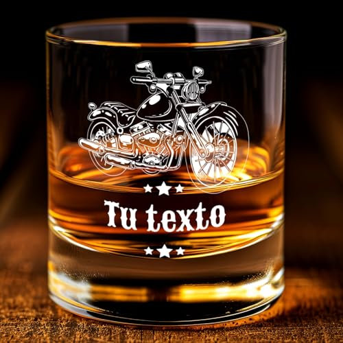 Lasernauten Vaso de Whisky Personalizado con tu texto. 12 Diseños con moto. Para Motoristas | Grabado Láser | Regalo para Bikers