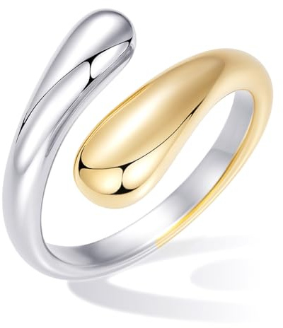 Poxtex Two Tone Thumb Gold Silver Band Ring for Women, Non Tarnish Mixed Metal Ring Jewelry Large Size 11
