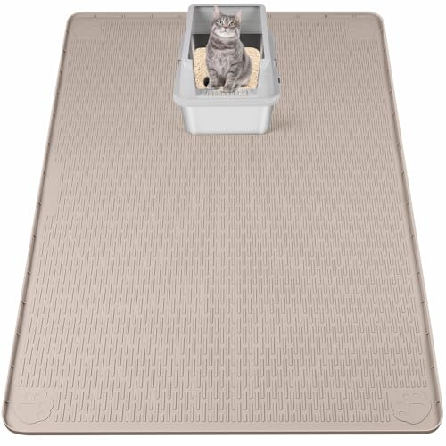 Bartuke Kattströmatta, XXL extra stor 127 cm x 99 cm silikonmatta kattströ-fångmatta för ströströkontroll, mjuk för katttassar, lätt att rengöra (khaki)