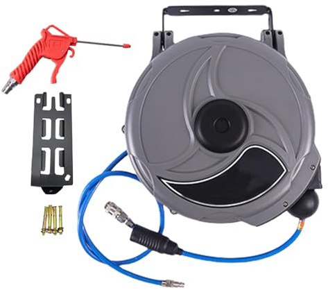 Wall Bracket Hose Storage System – Telescopic 15m Retractable Drum for Compressor Tools, Garage Use | Industrial Air Hose Reel with Auto Rewind for Workshops, Repair Bays, or Sheds