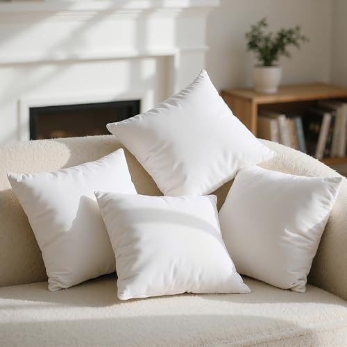 Phantoscope 100% Virgin Fiber Pillow Inserts, Premium Microfine Fiber Square Hypoallergenic Throw Pillow Inserts for Bedroom, Study, Chair 18x18 inches Pack of 4