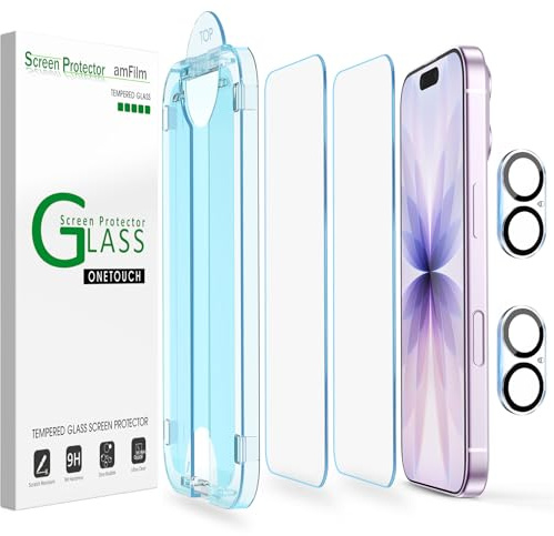 amFilm 2+2-pack Härdat Glas för iPhone 17 6.3, OneTouch 2 Delar Skärmskydd med 2 Kameralinsskydd, Kompatibelt Fodral