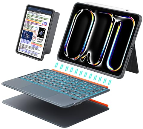 DANCESOUL Funda con Teclado para iPad Pro 11 (M5 M4 2025 2024), Teclado Magnético Desmontable, Trackpad más Grande, Retroiluminadas, Soporte Ajustable de 160°, Delgado y Ligero (Gris)