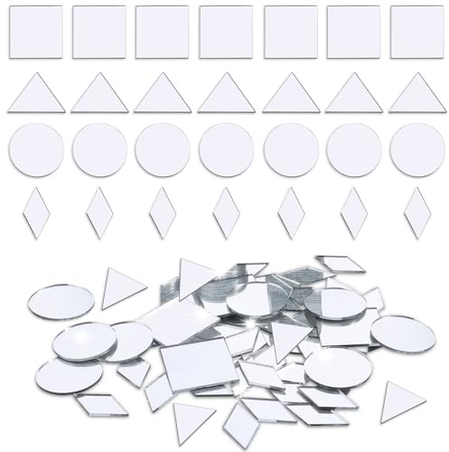 120 Pcs Small Mirrors for Crafts,Tiny Mosaic Pieces,Mini Mirror Small Mirror Pieces for Crafts Broken Glass Piece for Craft Square Round DIY Mirrors Mosaic Tiles for Art Door Decoration(3 Shapes)