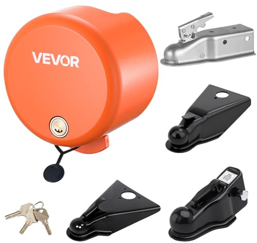 VEVOR Trailer Lock, Fits 1-7/8, 2 & 2-5/16-Inch Straight Tongue Ball Couplers, Heavy Duty Hitch Lock with 4 Keys Secures Security Chains, Anti-Theft RV Trailer Locks for RV, Trailer, Boat