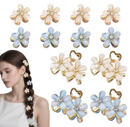 Dcsfadq 12 Stück Blumen Haarklammer Klein, Pack of 12 Hawaii Blume Haarspange Set für Frauen, Niedliche Haarschmuck Haarstyling Zubehör