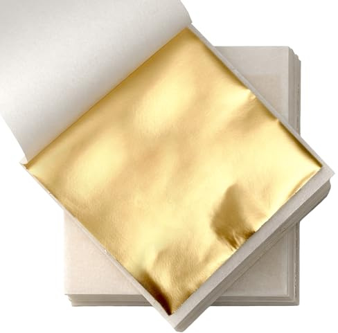 Zeeorymn Fogli di Foglia Oro,100 Pezzi di Lamina D'oro,Foglia D'oro Ideali per Doratura, Artigianato, Progetti Artistici e Decorazioni(8 x 8.2 cm)