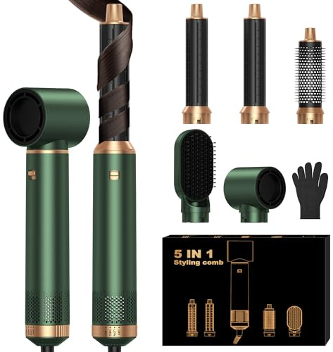 OKWRAP Secador 5 en 1 Secador Moldeador de Pelo 5 Cabezales Intercambiables 3 Temperaturas moldeador pelo Cepillo Secador Pelo uego de brochas para secar el cabello