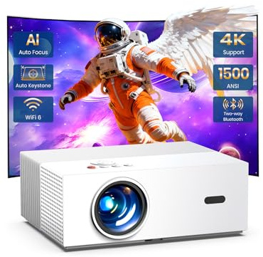 [Auto Focus & High Brightness] Outdoor Projector with WiFi and Bluetooth, Native 1080P Movie Projector, 4K Support, 1500ANSI Auto Keystone, Projector Compatible with iOS/Android/Tv Stick