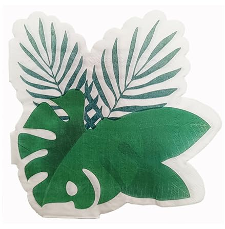 Nymora 20 Serviettes irrégulières de jungle 16x16cm | Design en feuille de palmier pour déco de table tropicale | Serviettes jungle