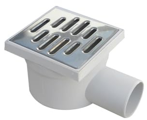 Chiusino Sifonato Ribassato 10,5 x 10,5 cm PP Griglia Acciaio INOX Scarico Laterale 50mm Orientabile Doccia Bagno Anti Odore