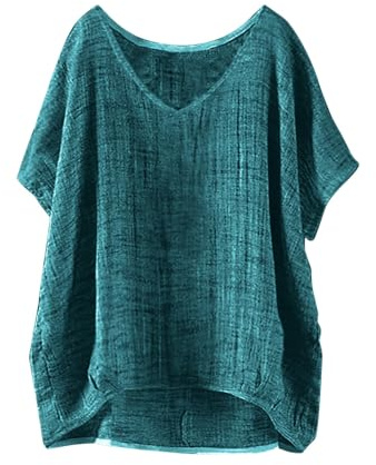Angxiwan White Blouses for Women UK Short Sleeve Linen Tops for Women UK Plus Size Short Sleeve T-Shirts Lightweight Loose Fit Boho Blouse Dressy Flowy Hem Tunic Tops Bohemian Womens Linen Shirts