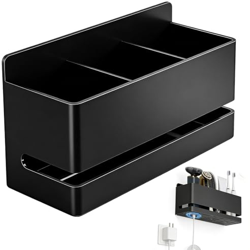 Elektrischer Zahnbürstenhalter aus Aluminium 16,5L x 6,7B x 9,8H cm, 3 Steckplätze, Kein Bohren Erforderlich, Zahnbürstenhalter zur Wandmontage im Badezimmer(Schwarz)