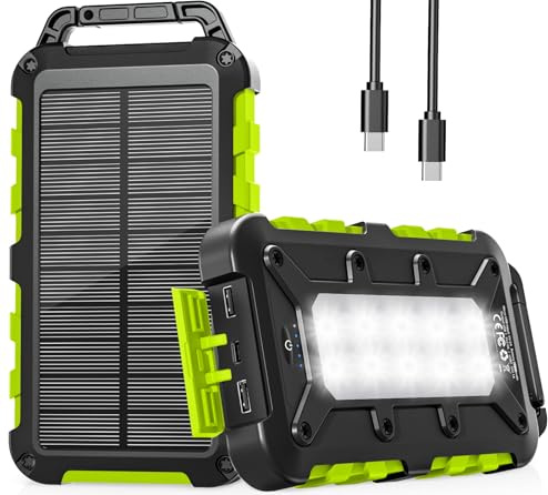 WOWMVP Cargador Solar 10000mAh, Power Bank Solar Batería Externa Portátil PD22.5W USB C Carga Rápida Impermeable 3 Salidas y 2 Entradas con Linterna LED para Moviles Tabletas Etc.