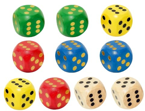 CFEWV 10 Pezzi Dadi Gioco Grandi Dadi D6 In Legno Dadi Colorati, Per Giochi Di Carte E Feste, 5 Colori (3Cm).