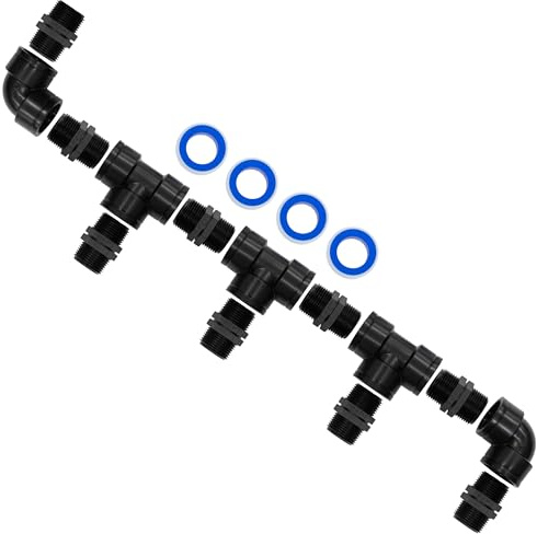 AERZETIX Kit de conexión de 5 vías 1 en plástico / 9 niples iguales / 3 racores en T / 2 codos 90° / 4 rollos de cinta PTFE 10 m