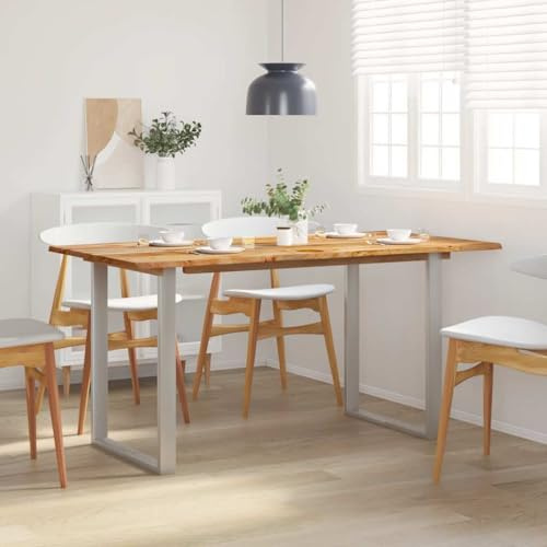 Pyvara Matbord, massivt trä, akacia, 154 x 80 x 76 cm med pulverlackerad stålram, rustikt köksbord för matsal och vardagsrum, kvadrat, trädkantbord, modernt, robust