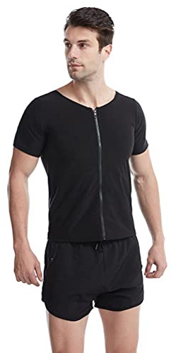 Ejoyous Bastuväst för Herr Spandex Kompressionsskjorta med Hel Dragkedja Ärmlös Midjetränare Body Sculpting Top för Löpning Basket Gym Workout Herr (#2)