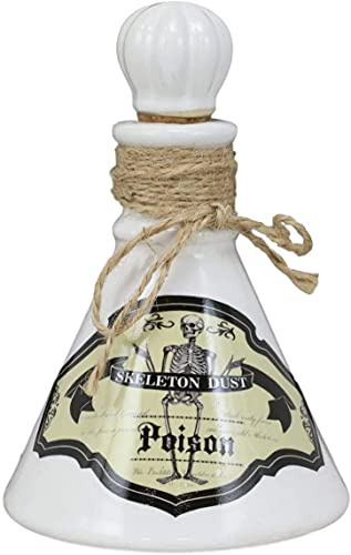 Ebros Gift Ceramic Mad Doctor Scientist Witchcraft And Sorcery Poison Prop Potion Bottle Macabre Dungeon Alchemy Halloween Accessory Small Display Container With Cork Lid (Skeleton Dust)