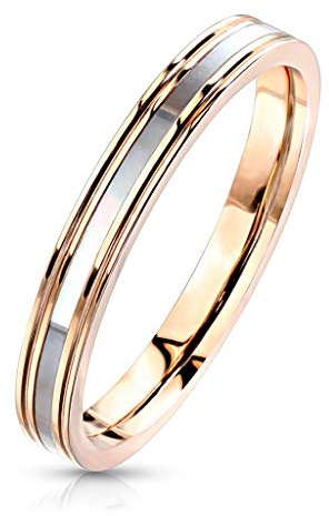 Paula & Fritz® Ring Damen Rose-Gold Perlmutt-Inlay 316L Chirurgenstahl Größe 49 (15,6) - 59 (18,8) Verlobungsring Partnerring Ehering Herren-Ring