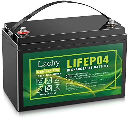 Lachy 12v 100ah batería de Litio de Ciclo Profundo sin Mantenimiento lifepo4, Baja Carga automática, BMS Incorporado para campistas, Sistemas solares, autocaravanas y Barcos