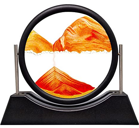 Peinture De Sable Fluide, Sablier Decoratif, 3D Paysage De Sable, Verre Rond Image Sable, Sablier 3D Sand Moving Art Cadre Sable Qui Coule Décoration Relaxante pour Bureau Maison,Orange