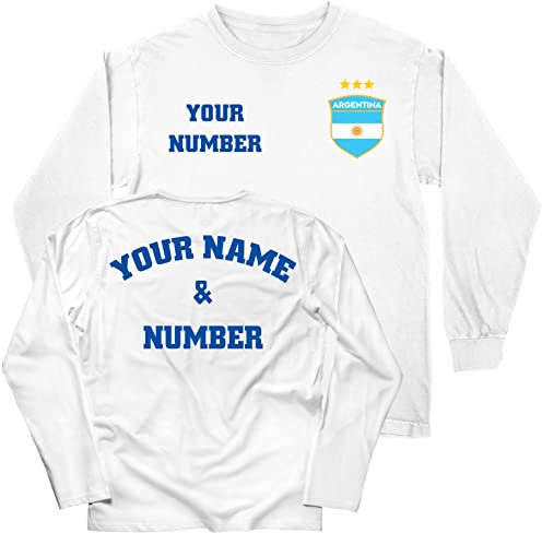 lepni.me Enfant Maillot de Foot Argentine Coupe du Monde 2022 Champions Votre Nom et Numéro Argentin Football T-Shirt Personnalisé Insigne de Drapeau (5-6 Ans Blanc avec Trois étoiles Multicolore)