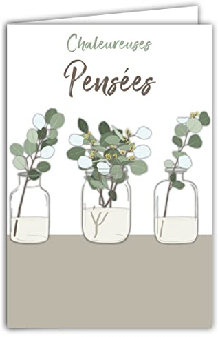 69-8047 Carte Chaleureuses Pensées Courage Soutien épreuves Moments Difficiles Deuil Condoléances Rétablissement Illustration Eucalyptus avec Enveloppe Format 12x17,5cm Papier 300gr Fabriqué en France
