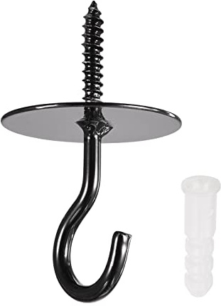 YOKIVE 2 Pcs Ceiling Hanging Hook, Wall Mounted Hook with Round Plate Hanging Plants, Great for Office, Home, Daily Use (Black, 1.6x2.6-Inch)