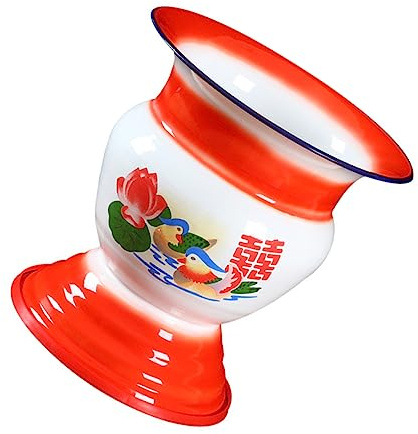 Escupidera Alta de Esmalte Rojo Estilo Chino Vintage | Base Elevada, Estructura Estable y Ligera, Uso Adulto, Acabado Tradicional