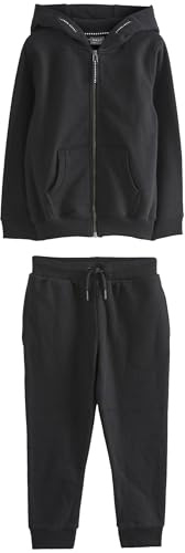 NEXT Niñas Conjunto deportivo escolar de pantalones de chándal y sudadera con capucha con cremallera Negro 4 Años