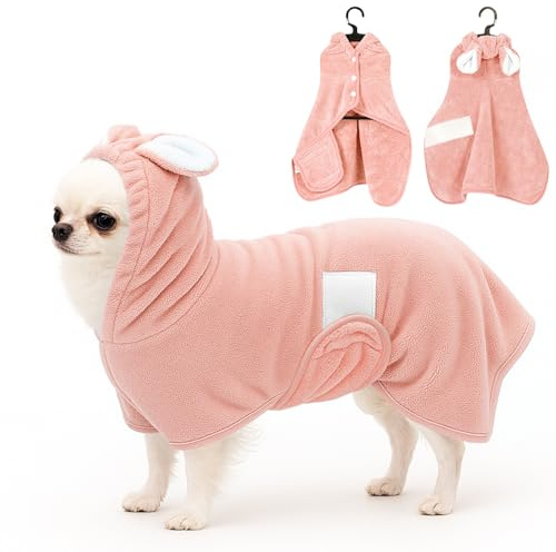 Fnaobai Husdjursbadrock, handduk för hundar och katter, superabsorberande, söt hundbadhandduk, kappa med huva, justerbar krage och magrem, för XS till XL
