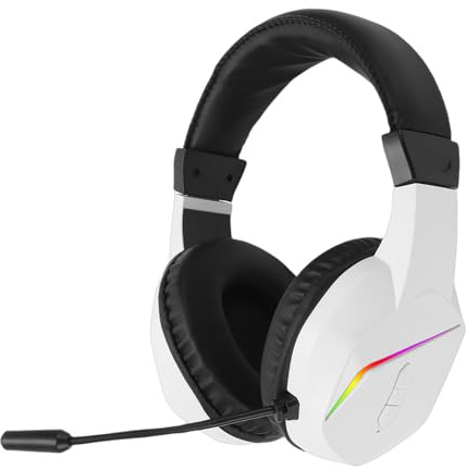 Fockety Casque de Jeu sans Fil, Casque de Jeu Bluetooth 5.4 et USB 2,4 GHz avec Son Surround 7.1, Microphone antibruit, Conception Ergonomique Circum-auriculaire, pour PC (White)