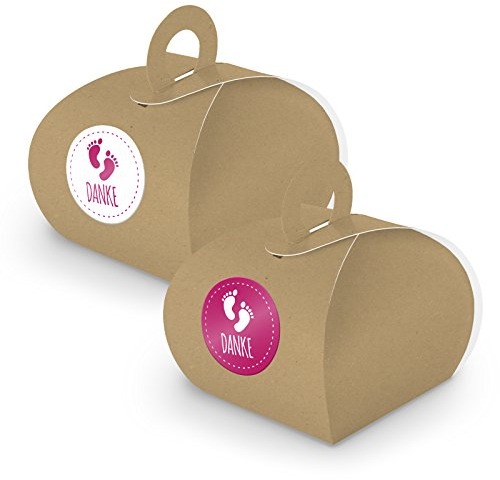 SET Danke Fußabdrücke (Motiv30) 24x Geschenkschachtel mit Griff braun + Sticker