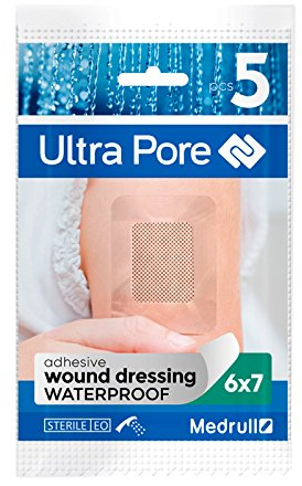 Medrull 100% wasserfestes Wundpflaster - Wasserfestes Pflaster - Steril, Transparent, Starker Halt - Schützt bei Schnittwunden & Kratzer - Ideal zum Duschen, Sport, Baden - 6 x 7 cm - 5 Stück